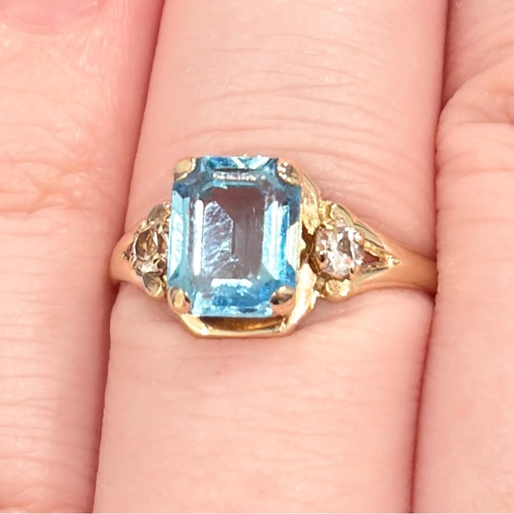 Vintage 14K Blue Spinel Ring PSCO Mid Century Modern Size 6
